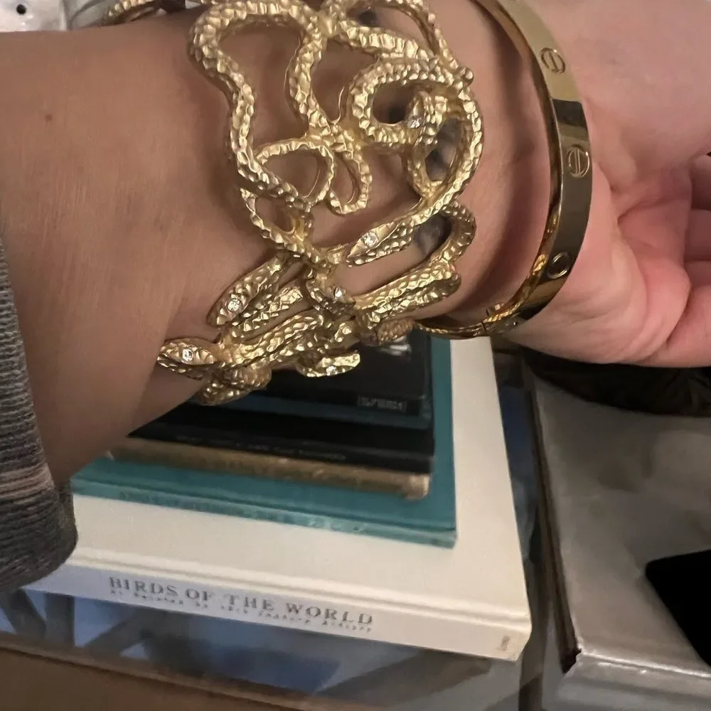 Gold tone women’s hammered hinge snake bracket. - Picture 4 of 6